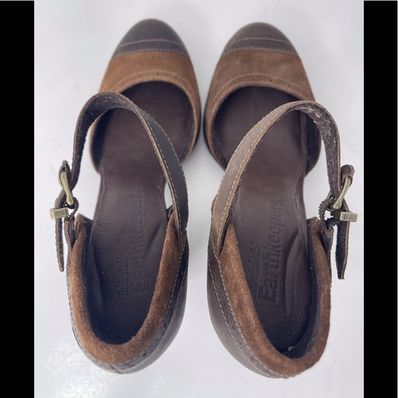 NEW! Timberland Earth keepers Wingate Mary Jane Brown Leather Heels Sandal Sz 9 - Picture 4 of 12